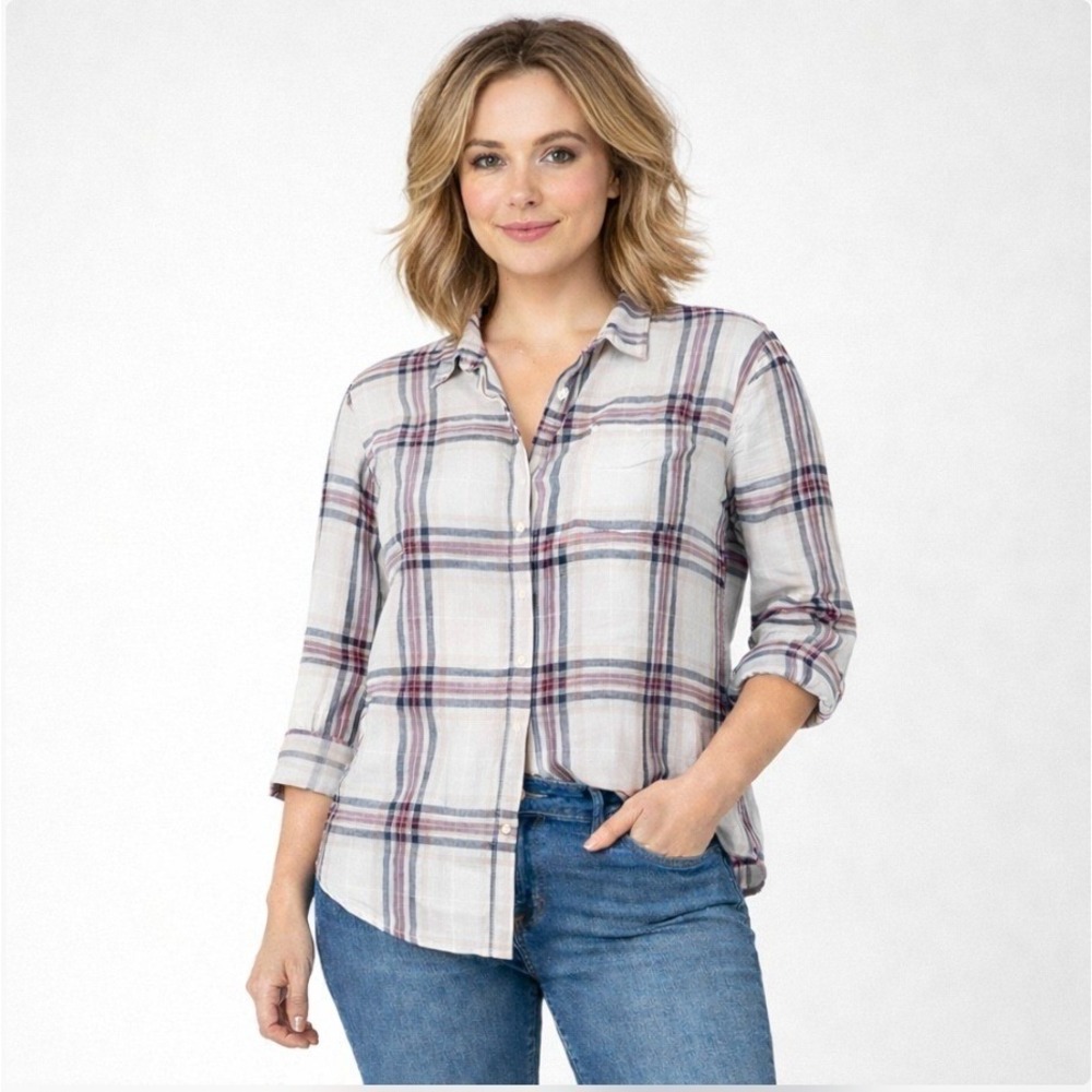 ALC At Last Classics Plaid Button‎ Down Shirt Long Sleeve Cotton Women's Size L
